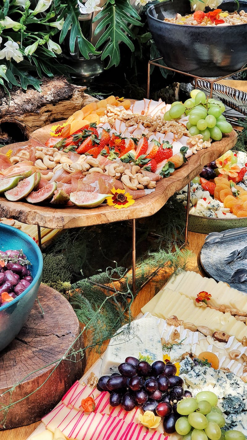 Beautiful buffet with cheeses and charcuterie board