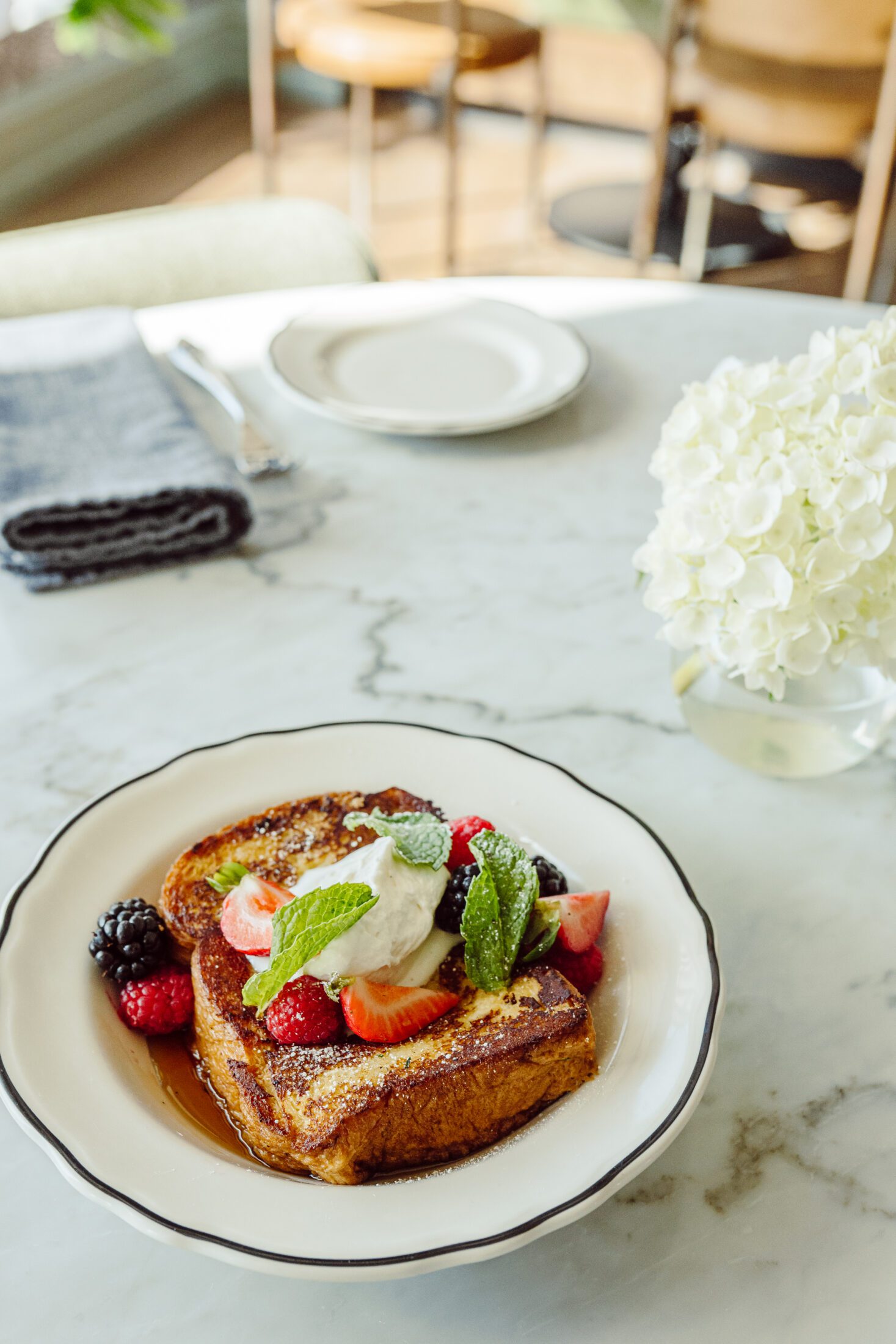 French toast with fruit on a table